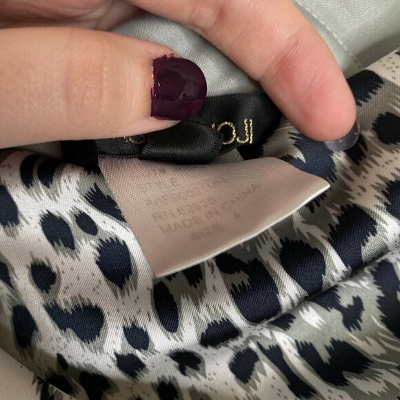 TADASHI SHOJI White Leopard Animal Print Sheath Dress Size 4 Satin Cocktail - Picture 6 of 7